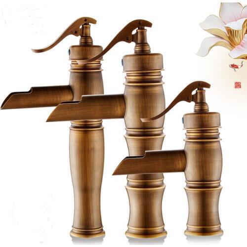 3 Types copper bamboo style basin faucet antique, Brass kitchen basin faucet hot and cold, Retro bathroom basin faucet vintage
