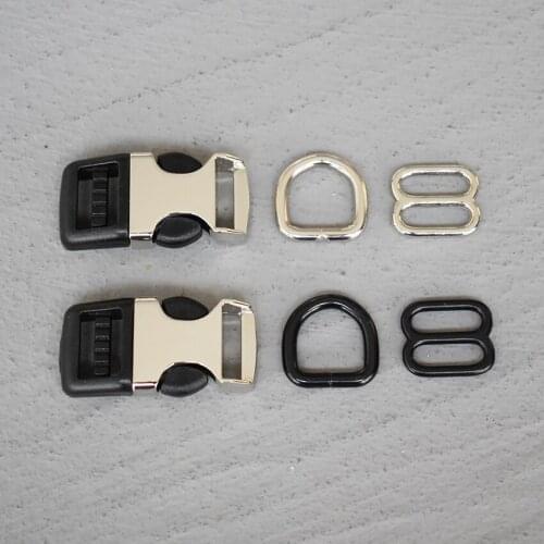 1 Set 15mm Metal D Ring Adjuster B Ring Belt Straps Piastic Side Release Buckle Curved Bracelet Dog Collar Accessories 15-3s8