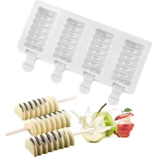 Reusable 4 Cavity DIY Dessert Mold Tray Homemade Ice lolly Mould Silicone Random Color Popsicle Mold Ice Cream Mold