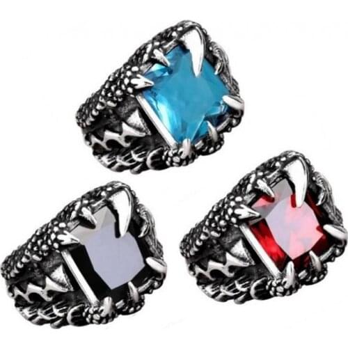 Domineering Retro Chinese Style Dragon Claw Ring Stainless Steel Gem Dragon Ring