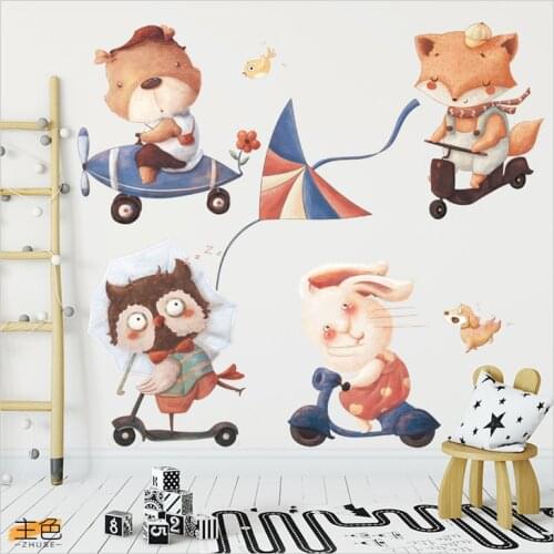Cartoon Animal Car Fox Rabbit Home Decoration Wall Sticker For Childrens Room Kindergarten Classroom Decor Wall Decal