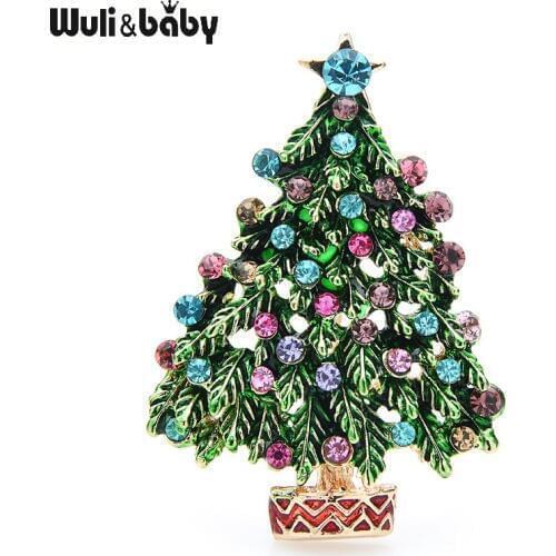 Wuli&baby Green Enamel Tree Brooches Women Men Christmas Tree Party Causal Office Brooch Pins Gifts