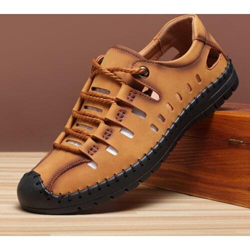 Summer new leather mens casual sandals soft soled non slip mountaineering outdoor sandals