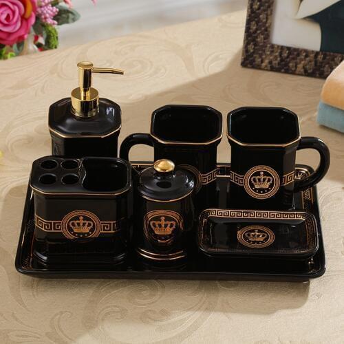 Bathroom Accessories Set Ceramic Wash Suit Soap Dispenser Toothbrush Holder Gargle Cups Soap Dish With Tray Wedding Gifts