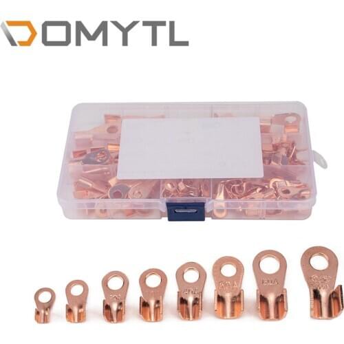 185x 5-100A Barrel Ring Lug Terminals Assortment Kit Pure Copper Crimp Home Circuit Modification Electrician Repair