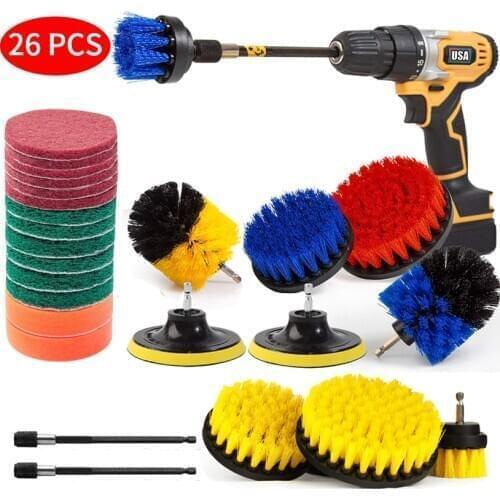 26pcs Drill Brush Attachments Set,Drill Brush Attachments Set, Scrub Pads & Sponge,Buffing Pads Car Polishing Pad Kit