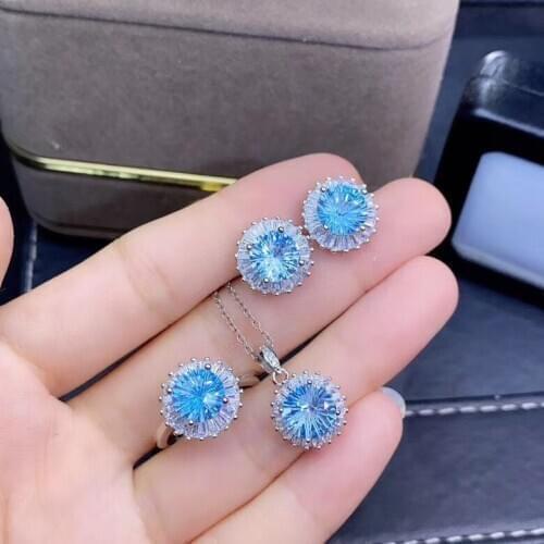 Best Gift Real Natural Topaz Set Natural And Real Topaz Jewelry set 925 sterling silver 1pc Ring,1pc Pendant,2pcs Earring