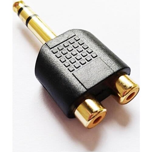 NCHTEK Golden Plated 6.35mm Stereo Male to Dual RCA Female Jack Splitter Adapter/Free shipping/20PCS
