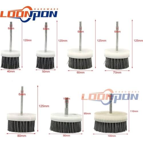 40-100mm Mounted Nylon Abrasive Wire Polishing Brush Wheel For Wood Carving Furniture Drill Rotary Buffing Tools 120# 180# 240