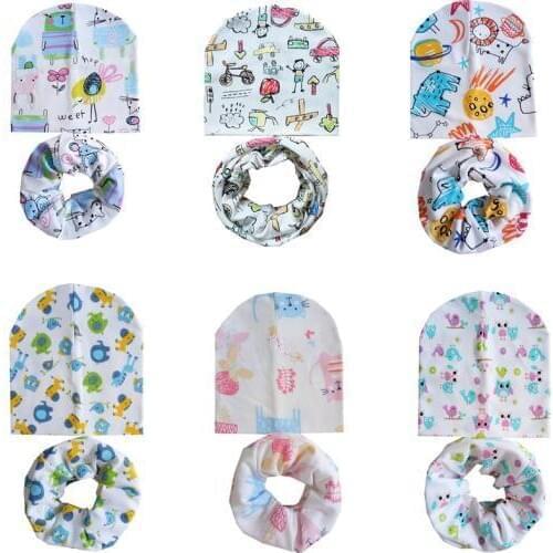 Autumn Winter Children Beanies Caps Baby Girls Hat Set Cartoon Baby Scarf Boys Cap Scarf Collar Kids Hat Photo Props Accessories