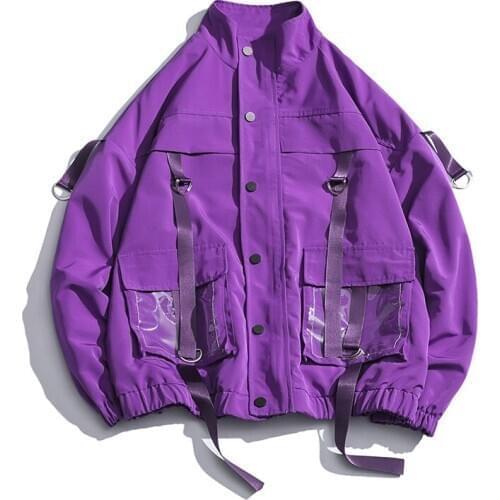 Loose Ribbon Harajuku Couple Jacket Autumn And Winter Mens Jacket Handsome High Collar Tooling Style Street Jacket