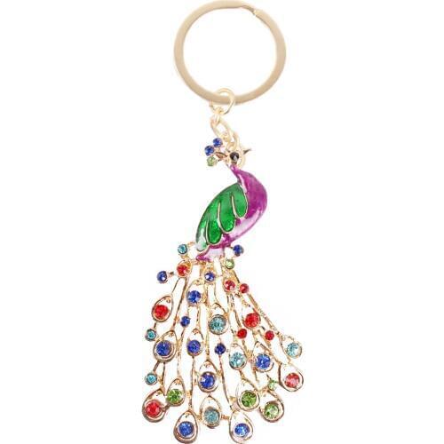 Peacock Peafowl Splendid Tail Cute Crystal Charm Purse Handbag Car Key Keyring Keychain Party Wedding Birthday Gift