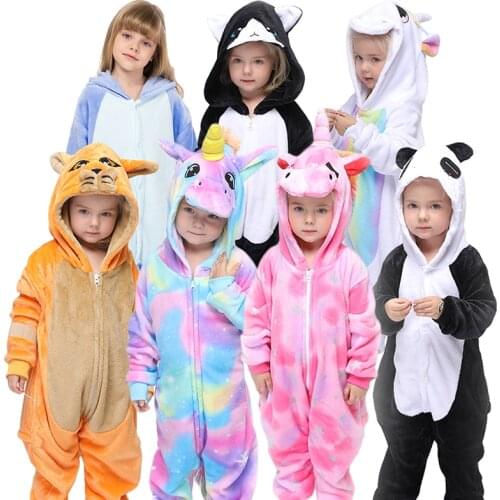 Kigurumi Stitch Panda Onesies Unicorn Pajamas Winter Childrens Animal Cat Pyjamas Jumpsuit Kids Clothes For Boys Girl Sleepwear