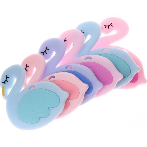2pcs Flamingo Silicone Cartoon Swan Baby Teether Bpa Free Infant Animal Series Teethers Silicone Teething Pendant Nursing Gifts