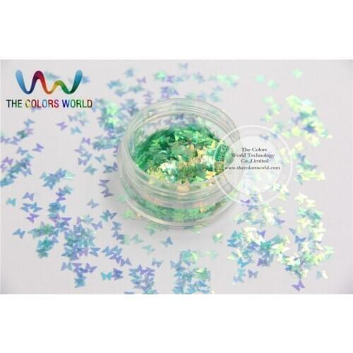 3MM size American Fantasy Iridescent Green shinning color glitter Butterfly shapes sparkles for Nail Art DIY supplies1pack=50g