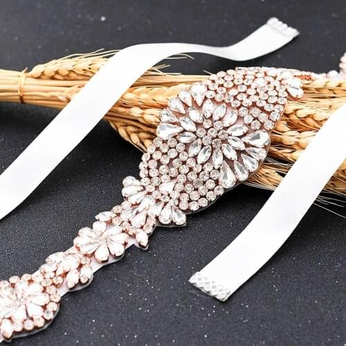 S123-RG Sparkling Rhinestone Bride Belt Wedding Bridesmaid Bridal Dress Accessories Women Prom Evening Dresses Belts