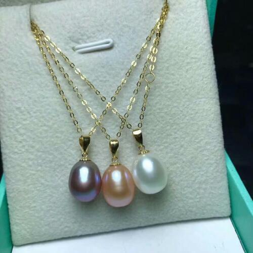 Shilovem 18k yellow gold Natural freshwater pearls pendants fine Jewelry women trendy no necklace Christmas gift mymz9.5-10zz