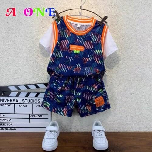 Boys Sports basketball uniform kids clothes fashion Camouflage Mesh Quick-drying clothes 2T-12T yrs