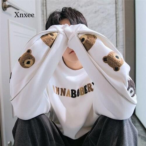 Spring Women Sweatshirts Man Autumn Students High Street Bear Hoodies Students Female Women Black Harajuku Fashion Couples Tops
