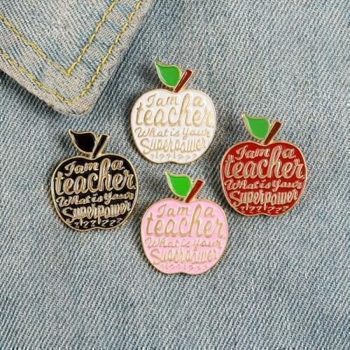 Cartoon Fun Fruit Apple Alphabet Enamel Brooch Alloy Badge Cowboy Clothes Bag Pin Woman Jewelry Accessories Teachers Day Gift