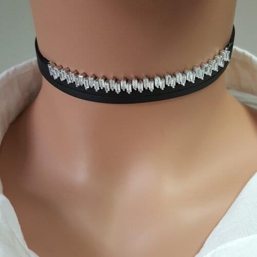 Women Choker Necklace Rhinestone Jewelry 925 Sterling Silver Made in TURKEY