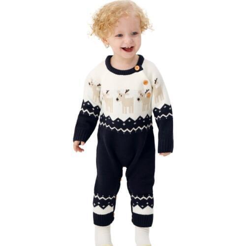 Winter Baby Romper knitted Newborn Boys Christmas baby clothes Animal Deer Toddler Girl Infant Jumpsuits Overall Red Black 6-24M