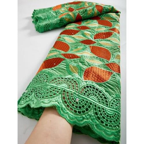 100% Cotton Lace Fabric Swiss Voile Lace In Switzerland Lace Fabric Green Embroidery Dry Lace Fabric For Party 2.5 Yards TY056