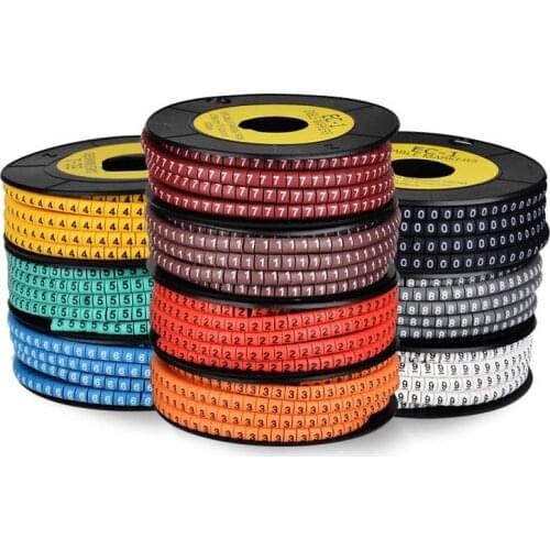 1000Pcs 0 to 9 number 2.5mm2 Cable Wire Marker Spiral Wrapping Colored 18AWG-12 AWG EC-1