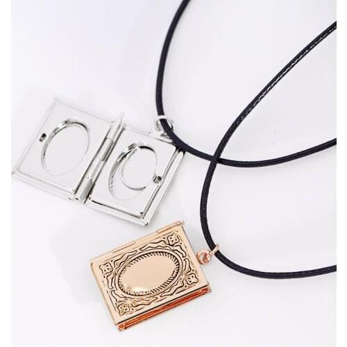 2pcs/Lot Book Shaped Photo Frame Pendant Necklace Picture Locket Chocker Can Open Women Men Memorial Fashion Jewelry