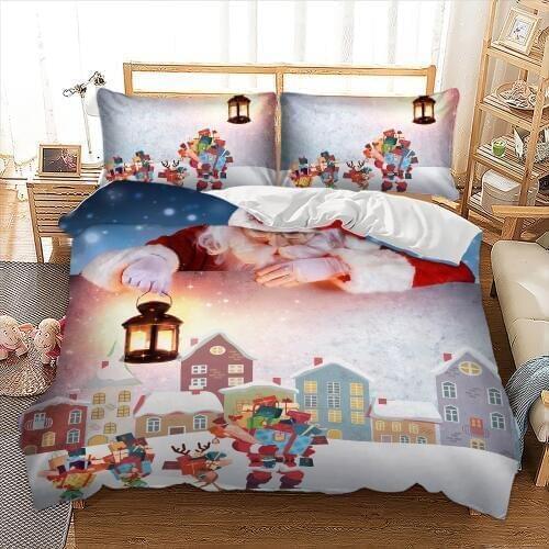 3D Santa Claus Christmas Bedding Set Kids Gift Duvet cover pillowcase twin queen king size white color bedlinen 3pcs