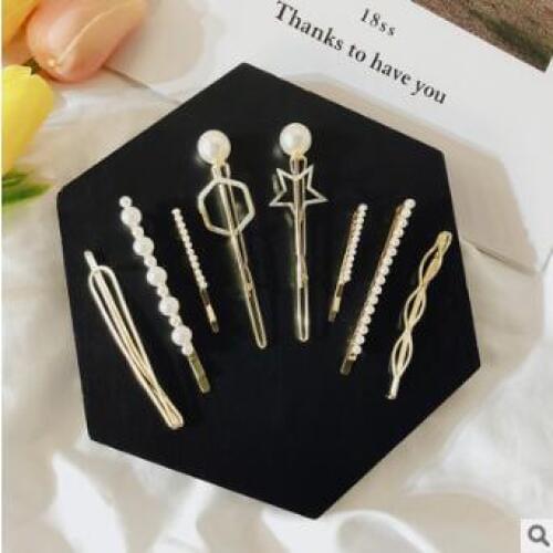 60set/lot 4pcs/set DIY Simple Golden Metal Pearl Pentagram Hair Clips Suits Retro Hairpins Hair Styling Tools Accessories HA847