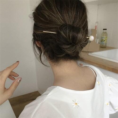 AOMU 2021 Trend White Metal Imitation Pearls Round Hair Sticks Simple Irregular Geometric Long Hairpin for Women Jewelry Gifts
