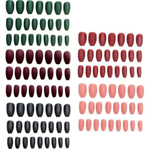 Wearable Manicure Frosted False Long Nails Coffin Solid Color Full Cover Fake Artificial Art Salon for Women