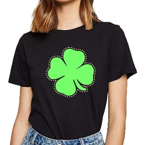 Black Summer Female Tshirt Tops T Shirt Women Shamrock St Patricks Day Clover Good Luck Casual T-shirt