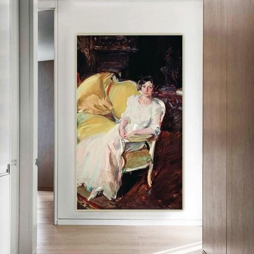 Citon Joaquin Sorolla《Clotilde sitting on the sofa》Canvas Art Oil Painting Artwork Picture Backdrop Wall Decor Home Decoration