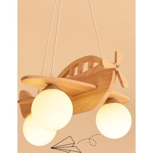 Children room lights Nordic boys contracted and contemporary restaurant bedroom light plane cartoon girls log droplight