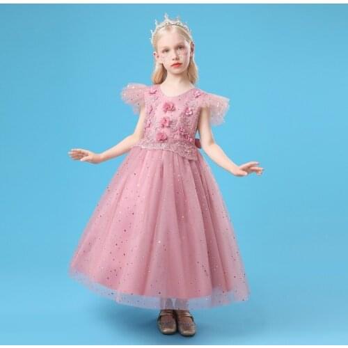 Children Tutu Princess Birthday Party Prom Wedding Evening Infant Blue Pearl Long Summer Dress Gown Vestidos Baby Girls Clothes