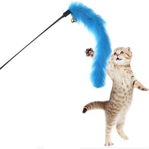 Kitten Teaser Plush Wire Chaser Wand with Bell Interactive Fun Pet Toy