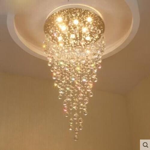 Double staircase chandelier Spiral staircase lamp Long chandelier Villa stairs Crystal chandelier Meteor shower Living room lamp