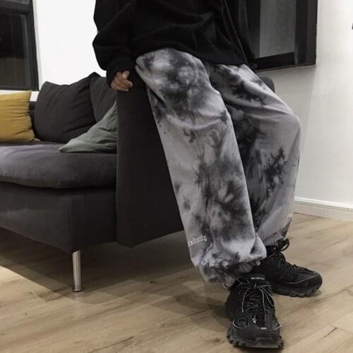 NiceMix Elastic Waistband Loose Harem Embroidery Tie Dye Contrast Jogger Pant Women Man Streetwear Korean Harajuku Punk Hip Hop