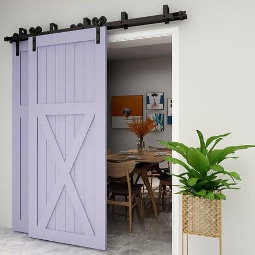 HACCER Bypass Sliding Barn Door Hardware Kit Double Track Y-Shaped Door Hardware for Interior Double Door 4-16FT