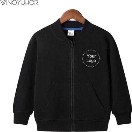 Customized DIY Logo Printing Hoodies Sweatshirts Boys Girls Cotton Long Sleeve Baseball Jacket Kids Baby Unisex Streetwear