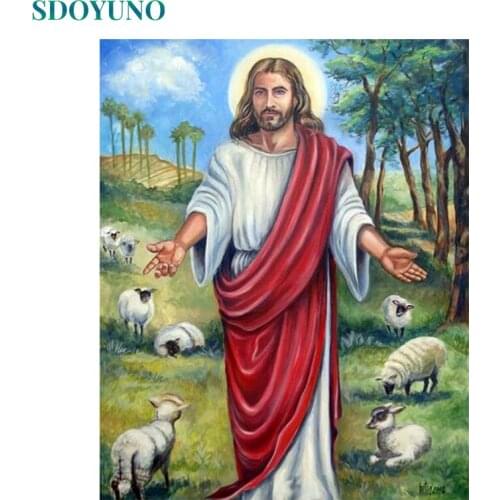 SDOYUNO Religion Painting By Numbers For Adults Figure 60x75cm DIY Jesus Pictures Paint By Numbers On Canvas Frameless Hand Pain