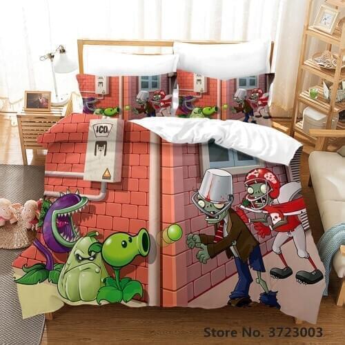 3D Game Plant Vs Zombie Bedding Set Duvet Cover Bed Linen Cover Pillowcase 2/3 Queen/King Double/single Bedding Set