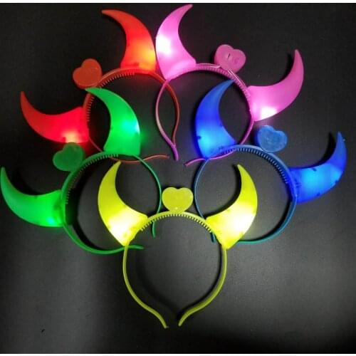 Hotsale Halloween Party Bar Cosplay Props Supplies Mask Luminous Horn Flashing LED Headband Masks