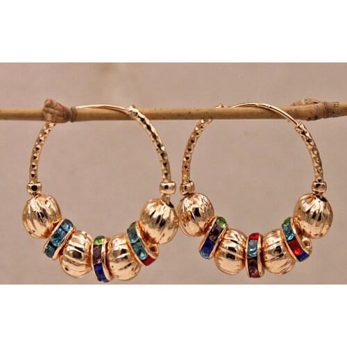 Trendy Round Gold Earring Red Green Zircon Hoop Earrings For Women Girls Fashion Jewelry Accessories Wedding Party Daily Gift