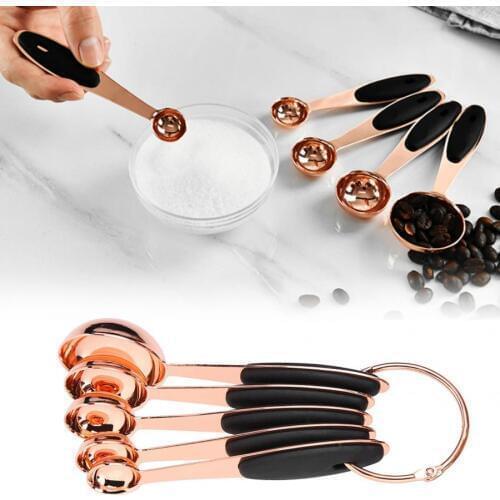 5pcs Measuring Spoon Set Stainless Steel Rose Gold Kitchen Tools Cooking Cake Salt Coffee Measuring Spoons Baking Accessories
