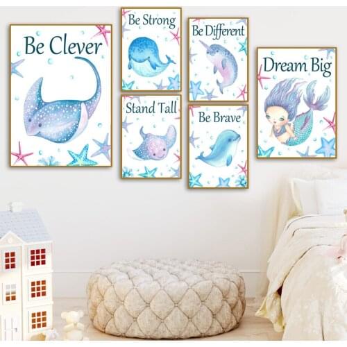 Starfish Dolphin Whale Mermaid Marine Animal Wall Art Canvas Painting Nordic Posters And Prints Wall Pictures Kids Room Decor