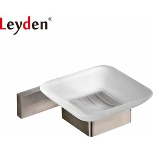 Leyden Soap Dishes Square Soap Holder Brushed Nickel Stainless Steel Wall Mount with Glass Dishes Soap Holder Bathroom Accessory