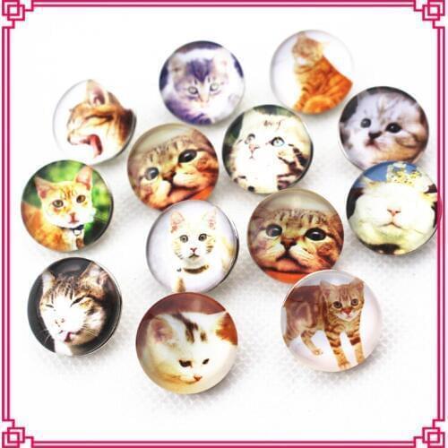 New arrive 50pcs/lot 18mm mix random glass animals cat snap buttons for snap bracelet jewelry